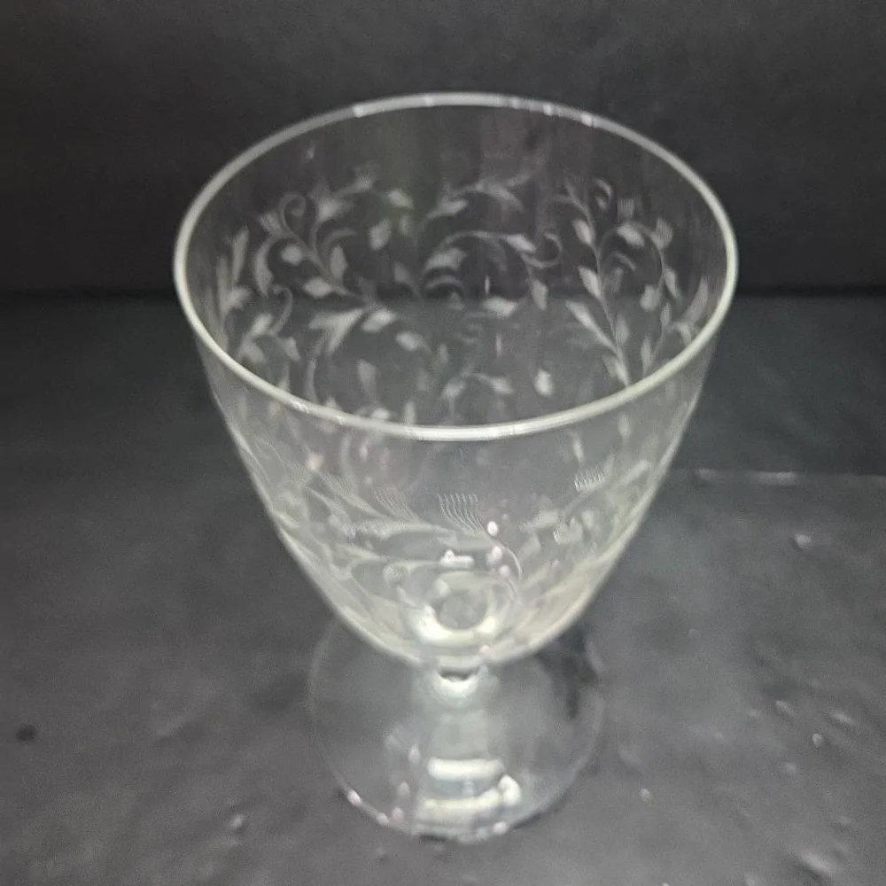 Leaf Etched Ice Tea Glass, Vintage‎ Footed Water Goblet, Replacement Drinkware